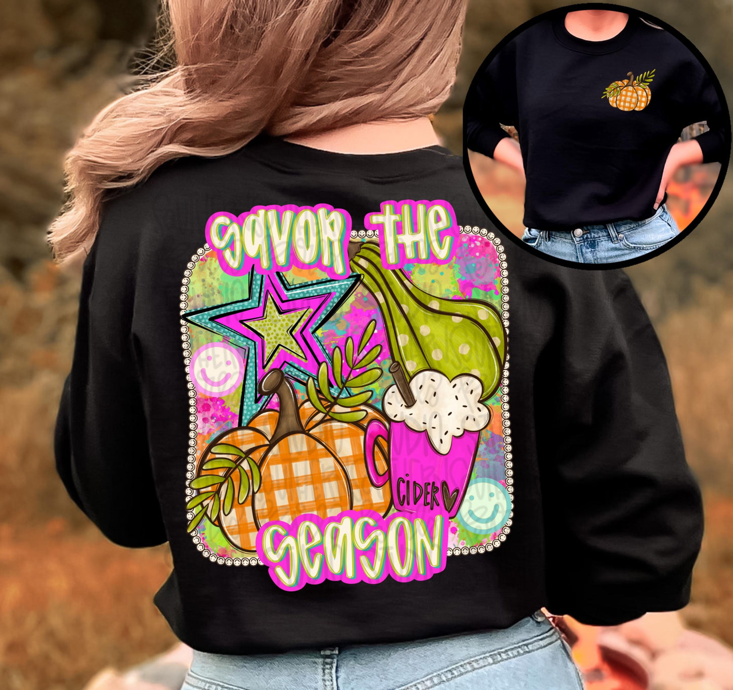 Savor the season | pumpkins fall | 2 designs front and back | Sublimation Design | Digital Download | Women’s, Kids Shirt PNG