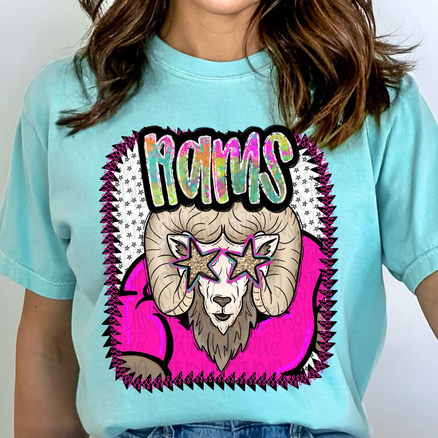 Pink Jersey Mascot Rams | Sublimation Design | Digital Download | Women’s, Kids Shirt PNG
