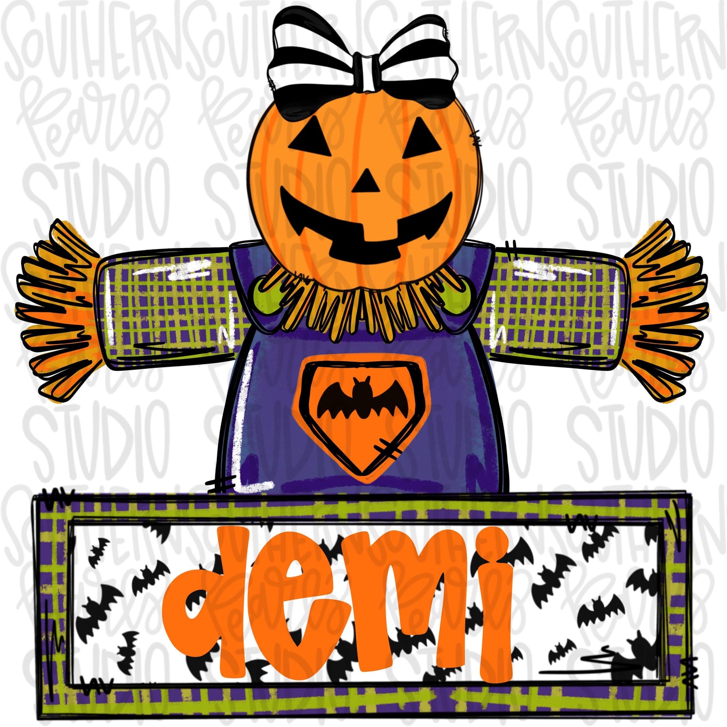 Pumpkin scarecrow with name patch girl | Halloween | Sublimation Design | Digital Download | Women’s, Kids Shirt PNG
