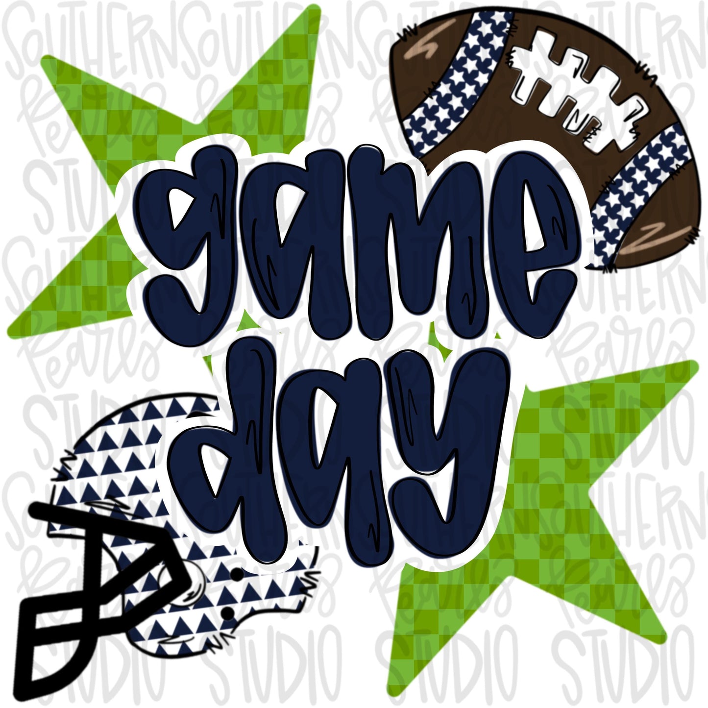 Game Day Football and helmet | lime green and navy | Go Team | PNG | Sublimation | Design Download