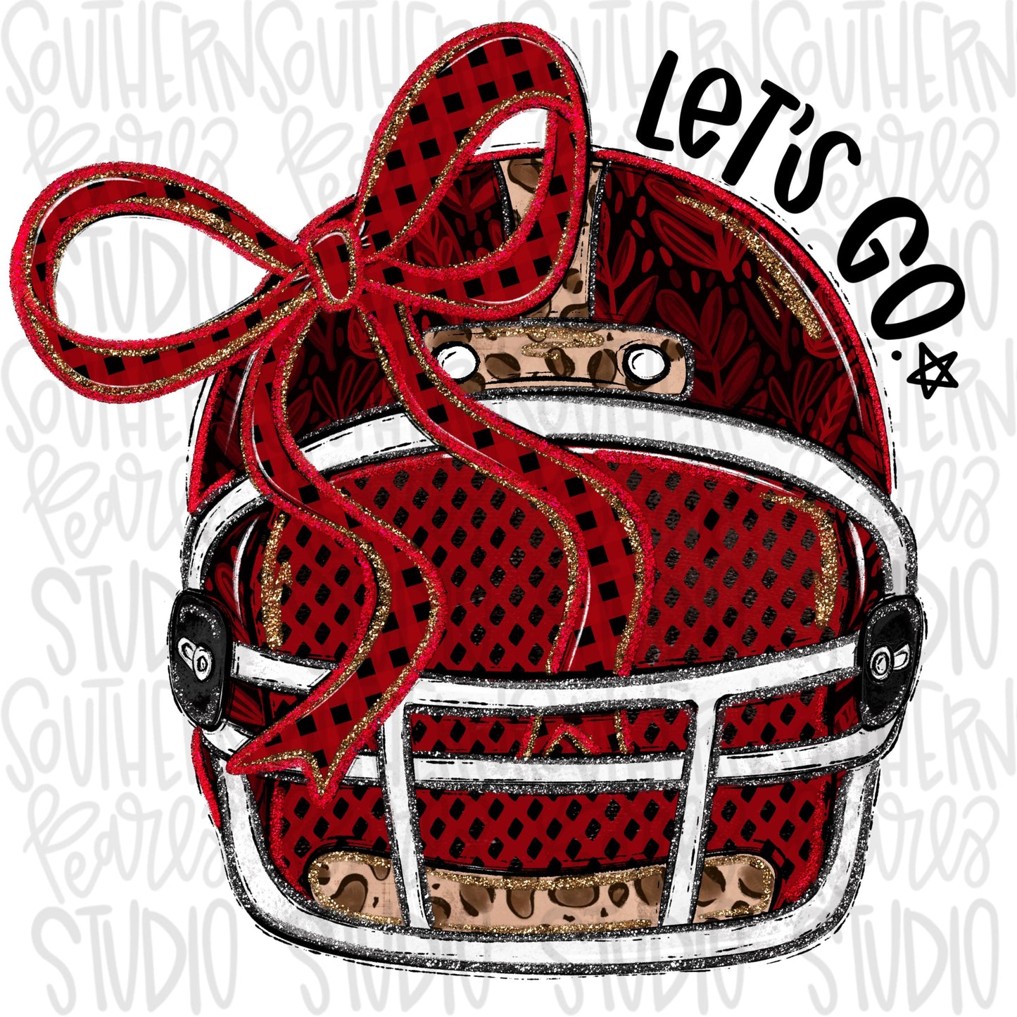 Helmet with bow | Red and Black | leopard and glitter | Lets Go | Go Team | PNG | Sublimation | Design Download