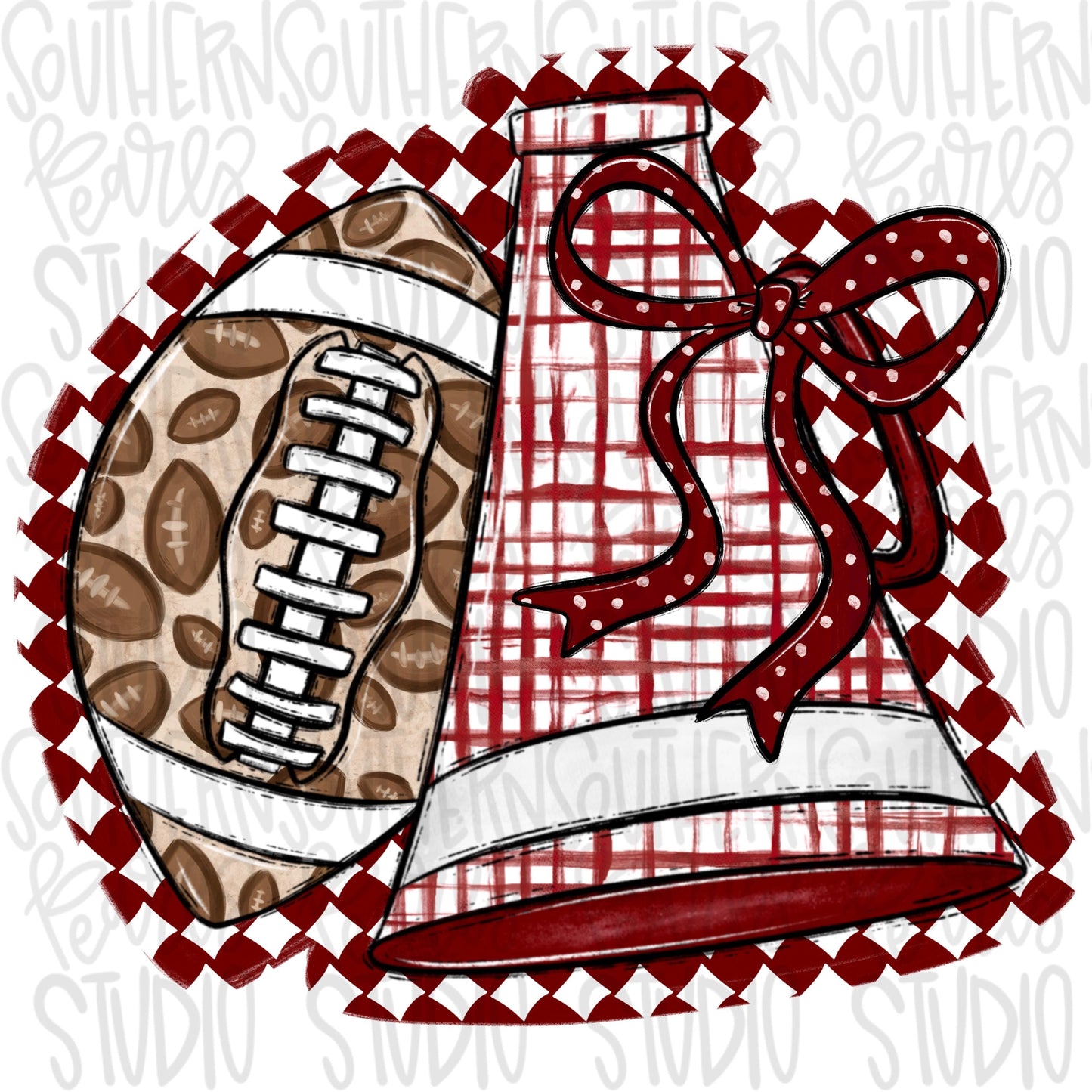 Football and Megaphone with bow | Crimson and white | leopard and check | Go Team | PNG | Sublimation | Design Download