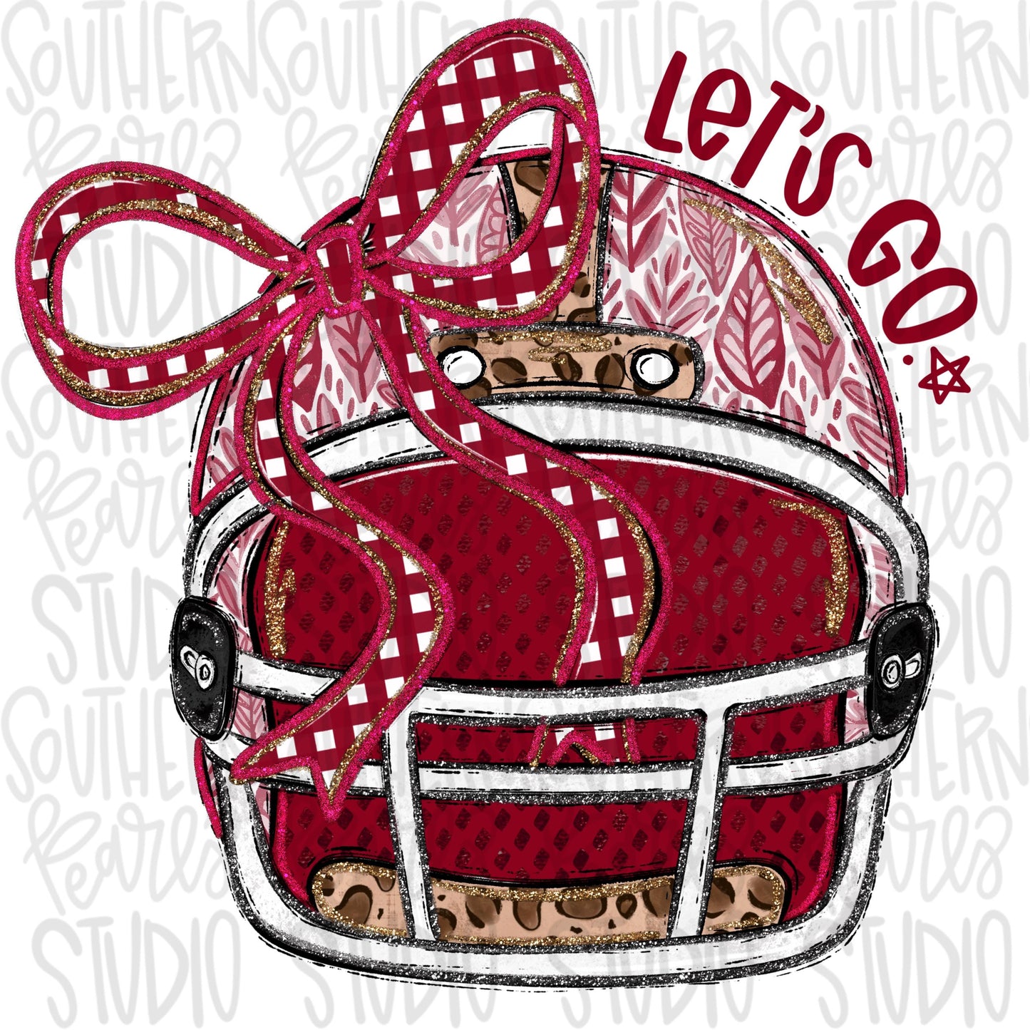 Helmet with bow | Crimson | leopard and glitter | Lets Go | Go Team | PNG | Sublimation | Design Download