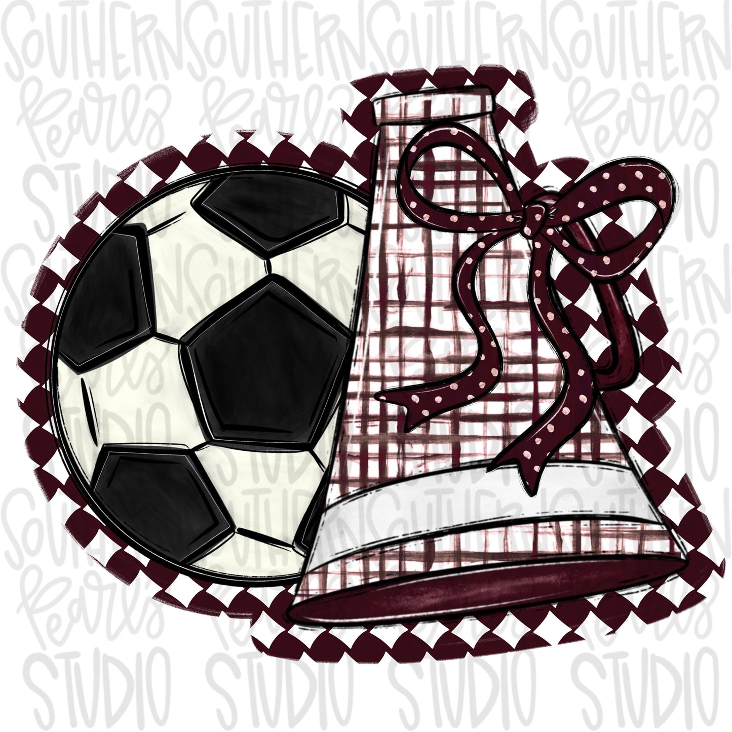Soccer Megaphone PNG: Maroon, White, Leopard, Check - Go Team (Digital Download)