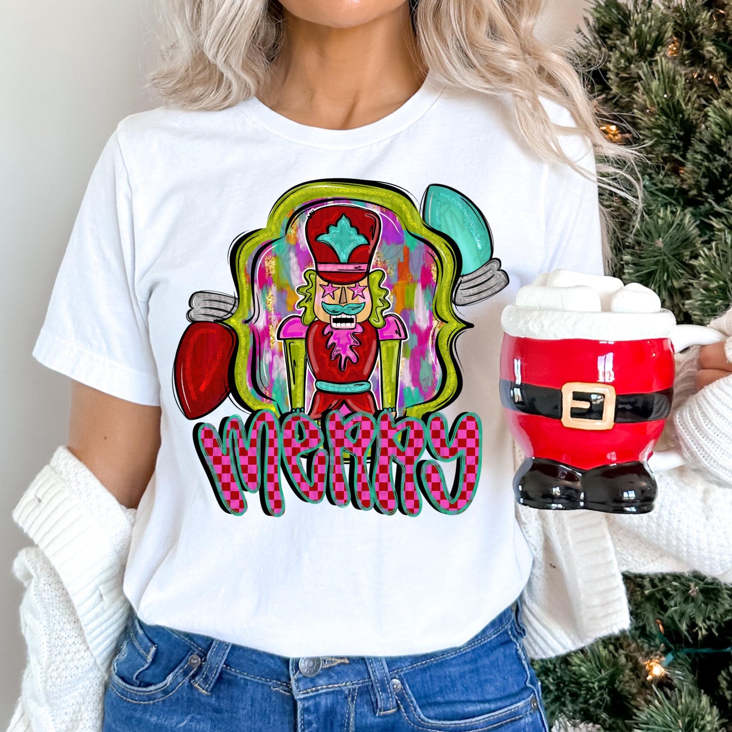 Merry nutcracker with light bulbs | Colorful | Christmas | Sublimation Design | Digital Download | Women’s, Kids Shirt PNG