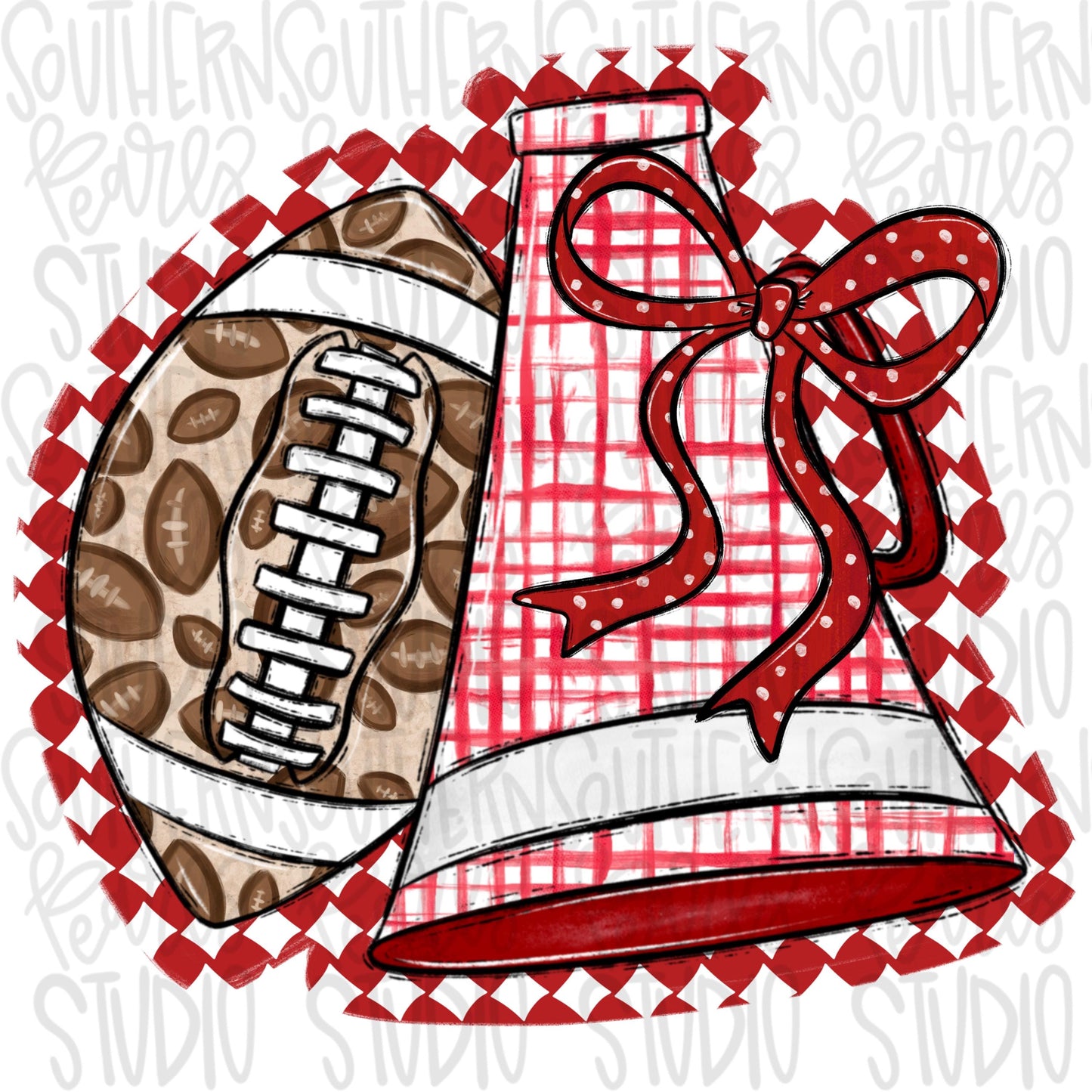 Football and Megaphone with bow | Red and White | leopard and check | Go Team | PNG | Sublimation | Design Download