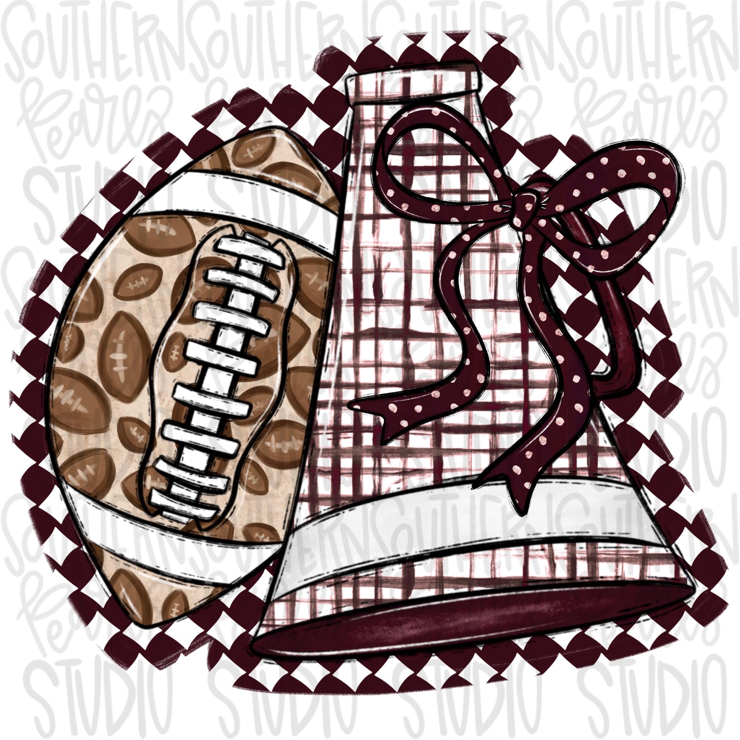 Football and Megaphone with bow | Maroon and white | leopard and check | Go Team | PNG | Sublimation | Design Download