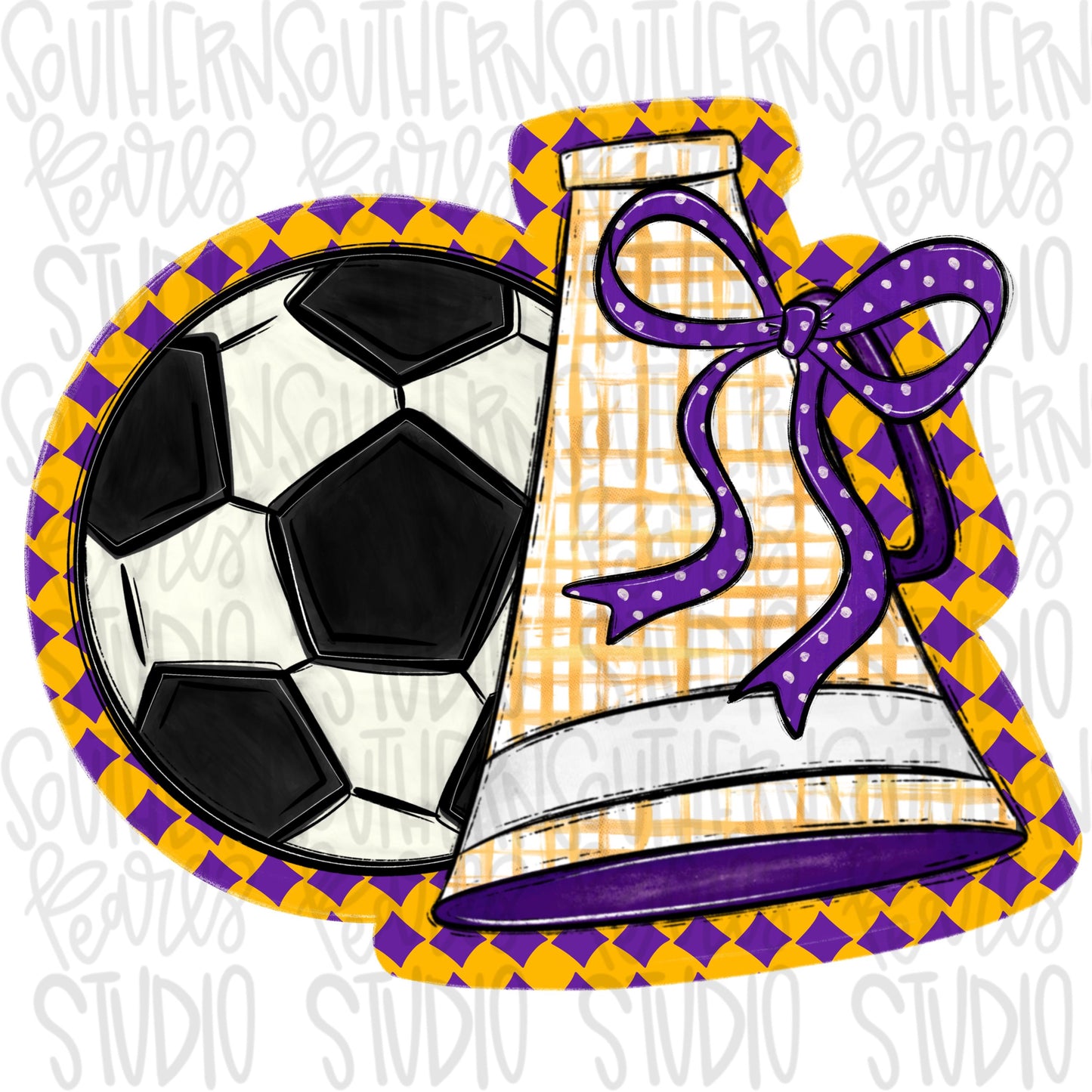 Soccer Megaphone PNG: Purple, Yellow, White, Leopard, Check - Go Team (Digital Download)