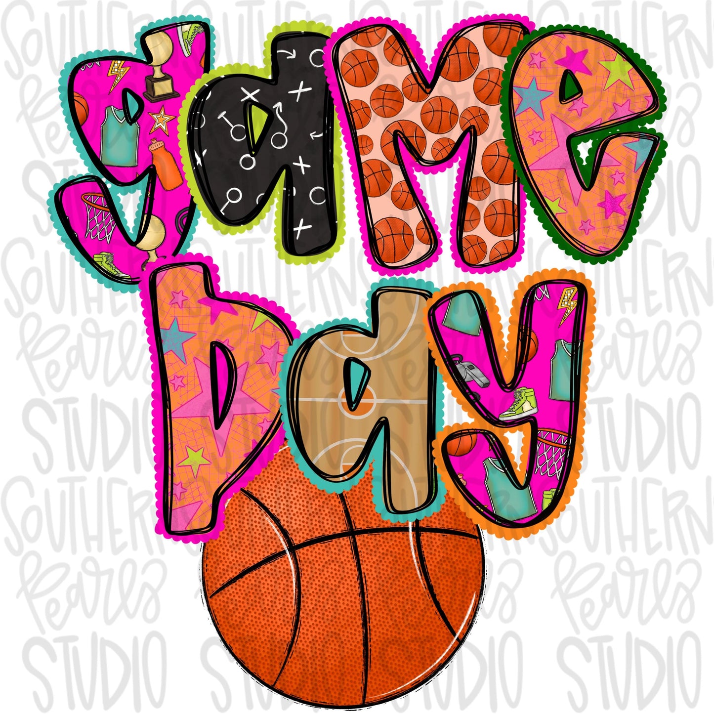 Game Day Basketball colorful | Go Team | PNG | Sublimation | Design Download