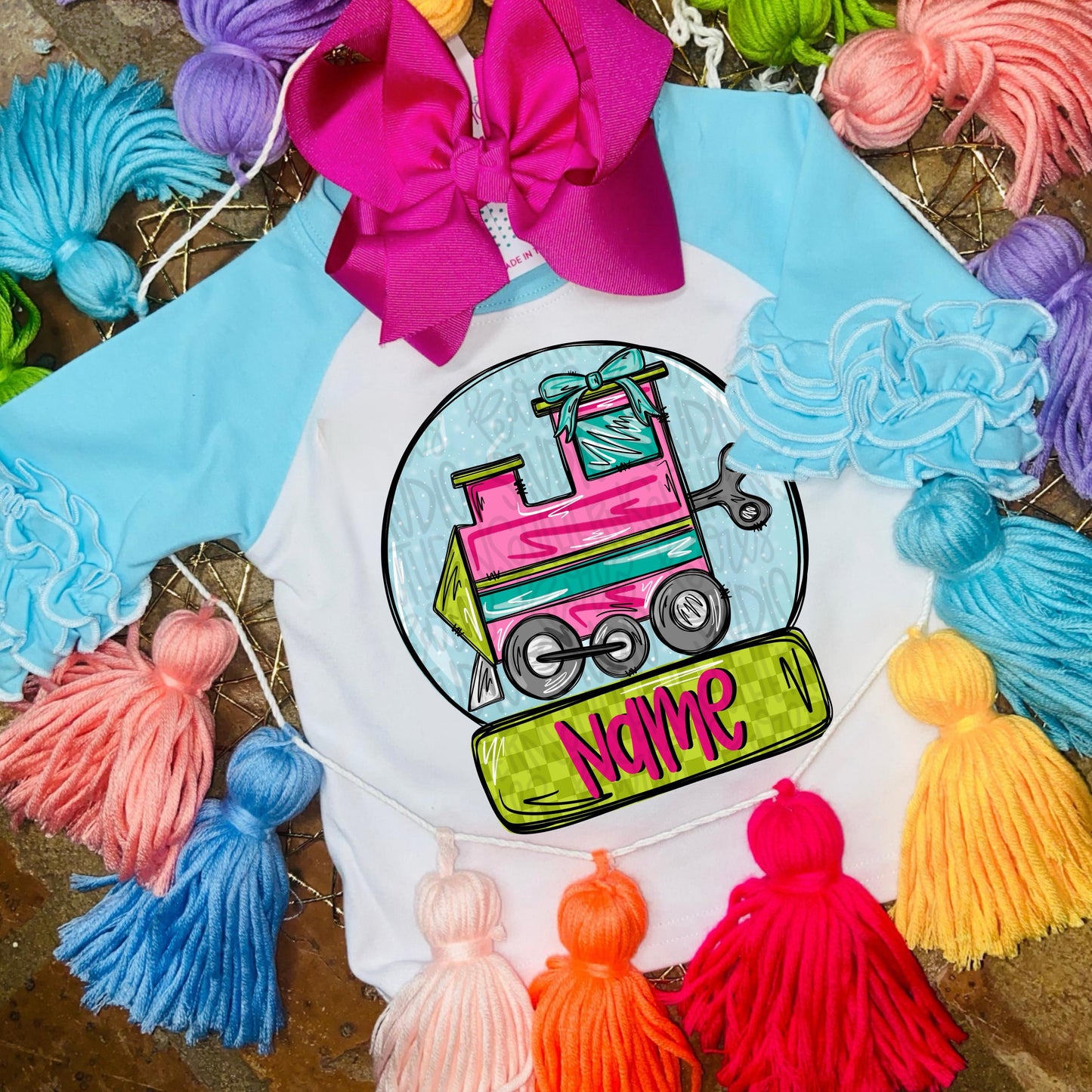 Girl wind up train in snow globe | Sublimation Design | Digital Download | Women’s, Kids Shirt PNG