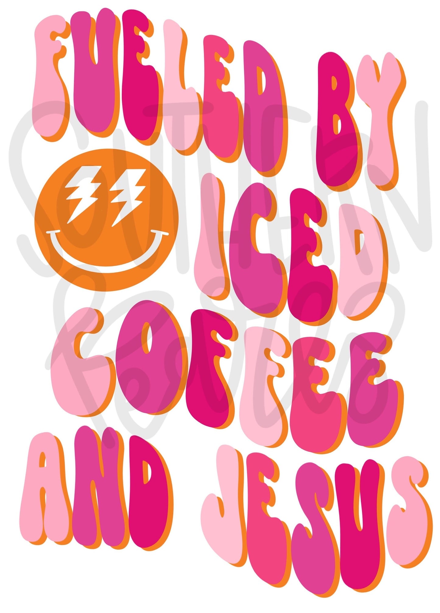 Fueled by iced coffee and Jesus Sublimation Design Digital Download Women’s, Kids Shirt PNG design download