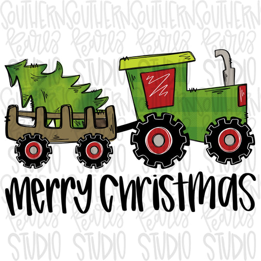 Merry Christmas Tractor with Christmas tree boy | Sublimation Design | Digital Download | Women’s, Kids Shirt PNG