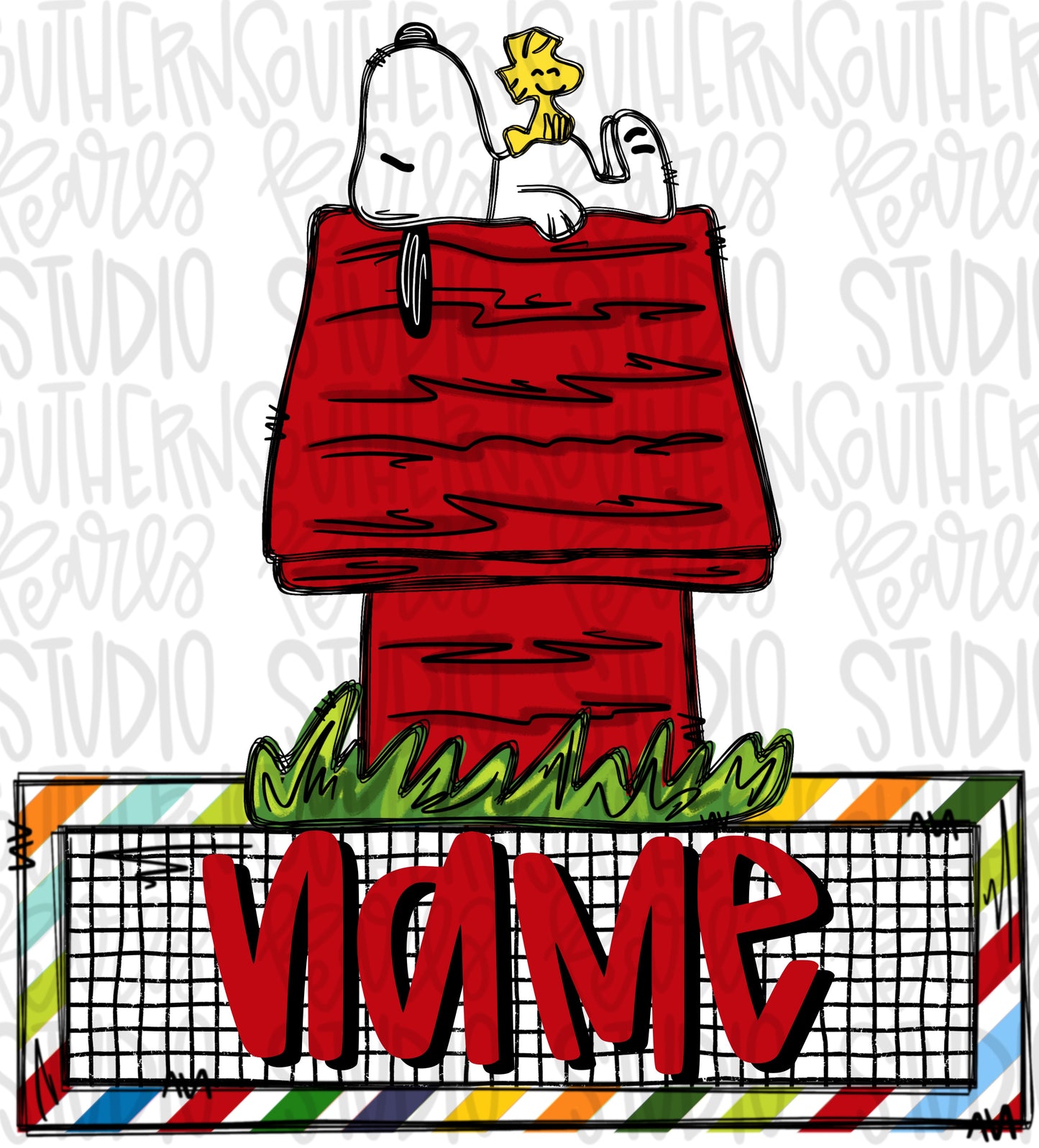 Dog laying on dog house with name patch | PNG | Sublimation | Design Download