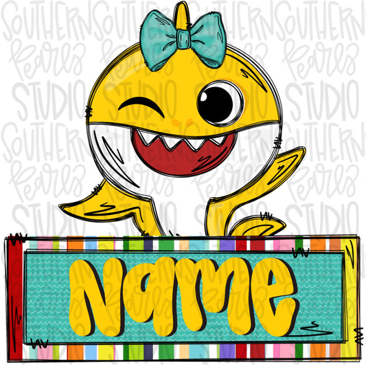 Shark with bow and name patch | PNG files| Sublimation Design | Digital Download | Women’s, Kids Shirt PNG SVG