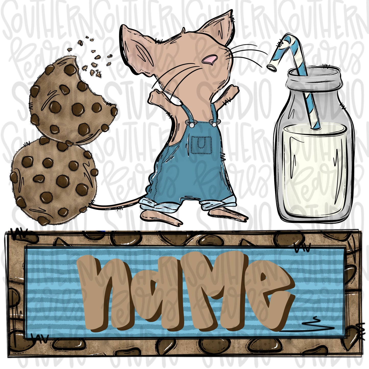 Mouse with milk and cookies and name patch | PNG files| Sublimation Design | Digital Download | Women’s, Kids Shirt PNG SVG