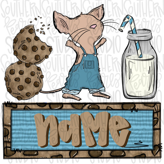 Mouse with milk and cookies and name patch | PNG files| Sublimation Design | Digital Download | Women’s, Kids Shirt PNG SVG