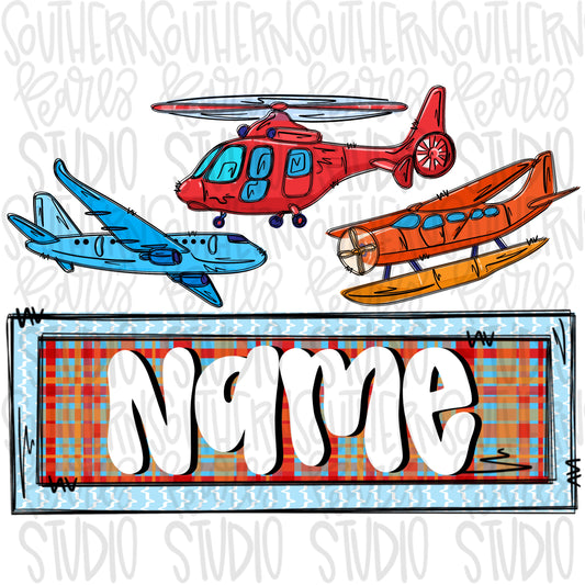 Airplanes trio with Name Patch | PNG files| Sublimation Design | Digital Download | Women’s, Kids Shirt PNG SVG