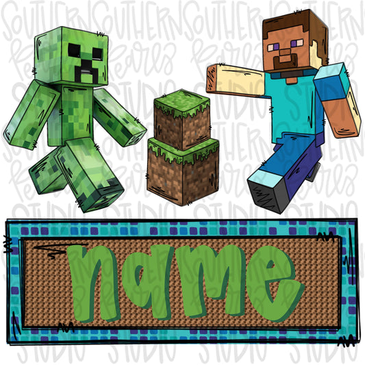 Building block game trio with name patch | Sublimation Design | Digital Download | Women’s, Kids Shirt PNG