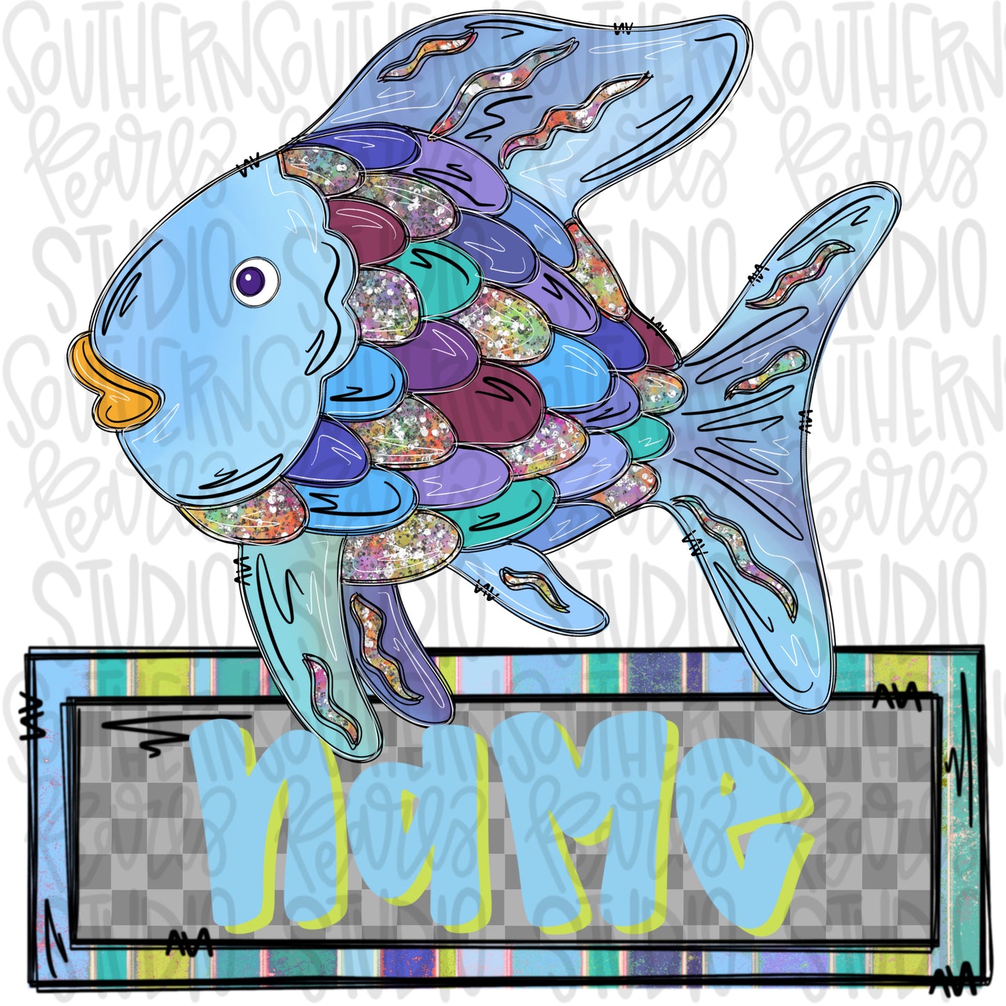 Colorful fish with name patch boyish | Sublimation Design | Digital Download | Kids PNG