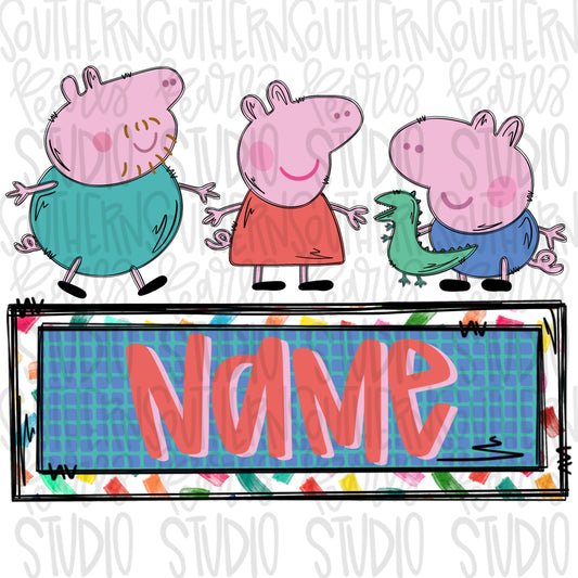 Pig family trio with Name Patch | PNG files| Sublimation Design | Digital Download | Women’s, Kids Shirt PNG SVG