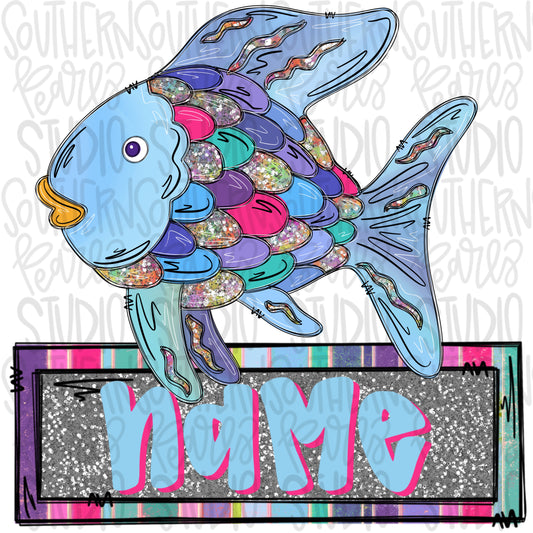 Colorful fish with name patch | Sublimation Design | Digital Download | Kids PNG