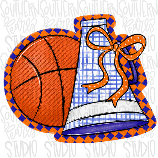 Basketball Megaphone PNG: Royal, Orange, White, Leopard, Check - Go Team (Digital Download)