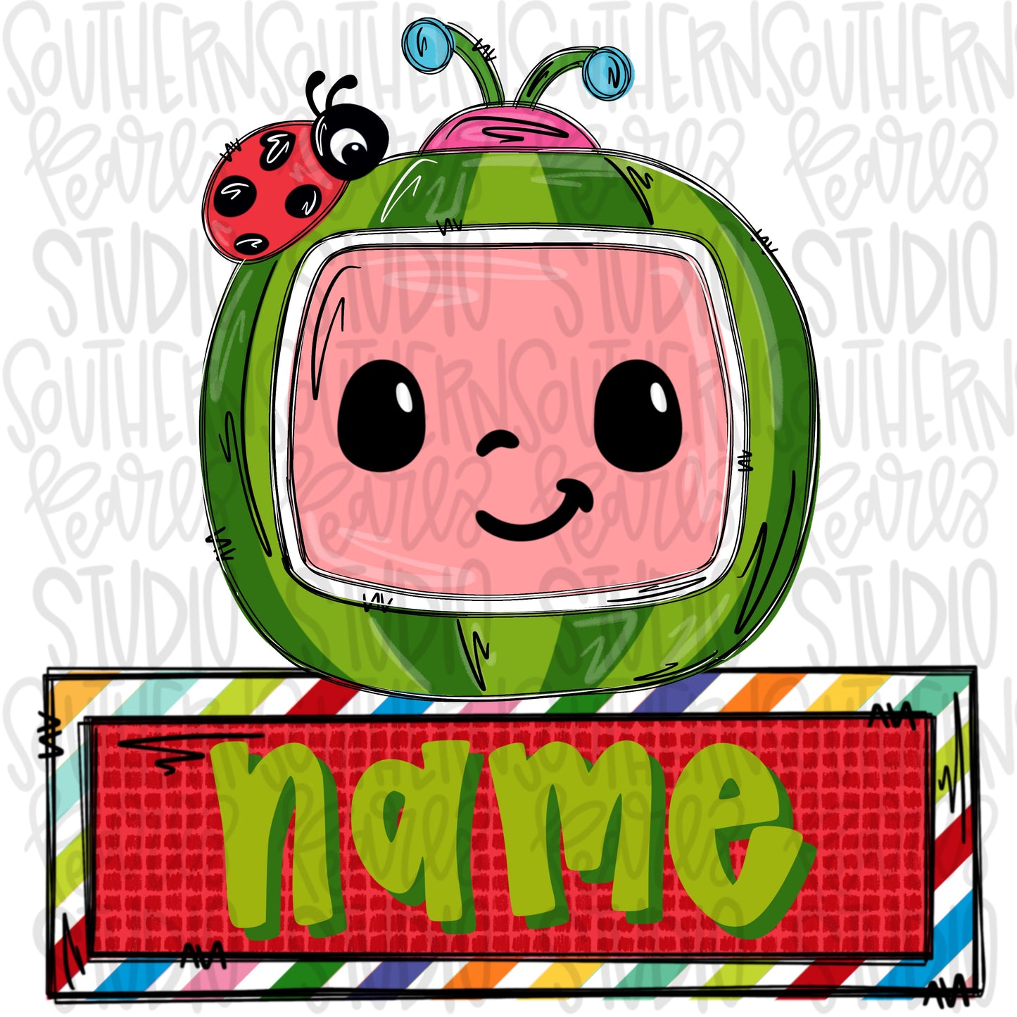 Watermelon tv and ladybug with name patch | Sublimation Design | Digital Download | Women’s, Kids Shirt PNG