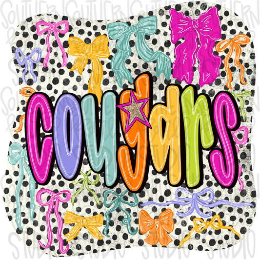 Cougars colorful bows | preppy coquette | Sublimation Design | Digital Download | Women’s, Kids Shirt PNG