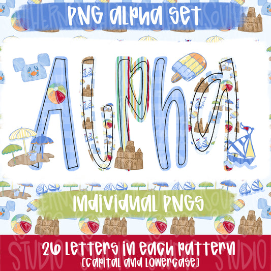 Jubilee Alpha Set boy | summer alpha, beach alpha, striped alpha, gingham alpha | PNG Font | Sublimation Design | Digital Download