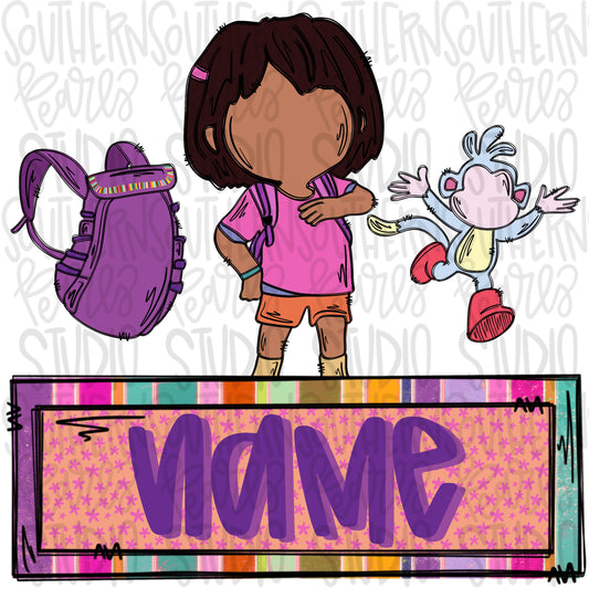 Hispanic girl and friends with name patch | Sublimation Design | Digital Download | Women’s, Kids Shirt PNG