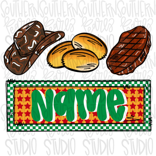 Cowboy hat, rolls and trio with name patch | Sublimation Design | Digital Download | Women’s, Kids Shirt PNG