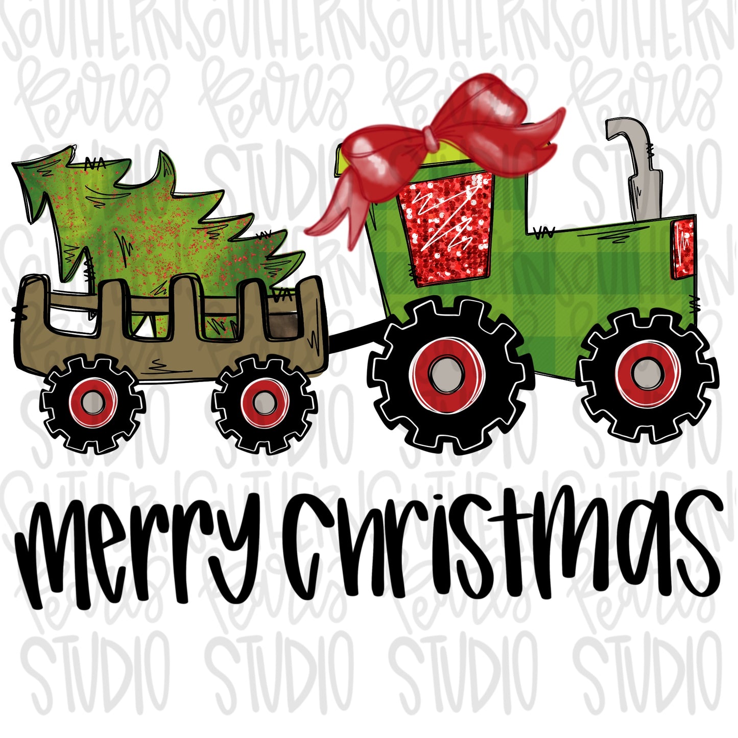 Merry Christmas Tractor with Christmas tree girl | Sublimation Design | Digital Download | Women’s, Kids Shirt PNG