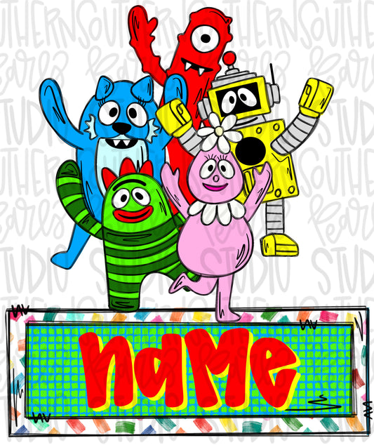 Friendly monsters with name patch | PNG | Sublimation | Design Download