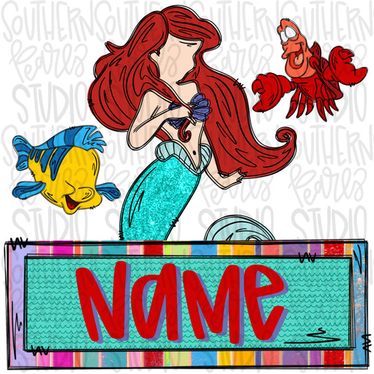 Mermaid and friends with name patch | PNG files| Sublimation Design | Digital Download | Women’s, Kids Shirt PNG SVG