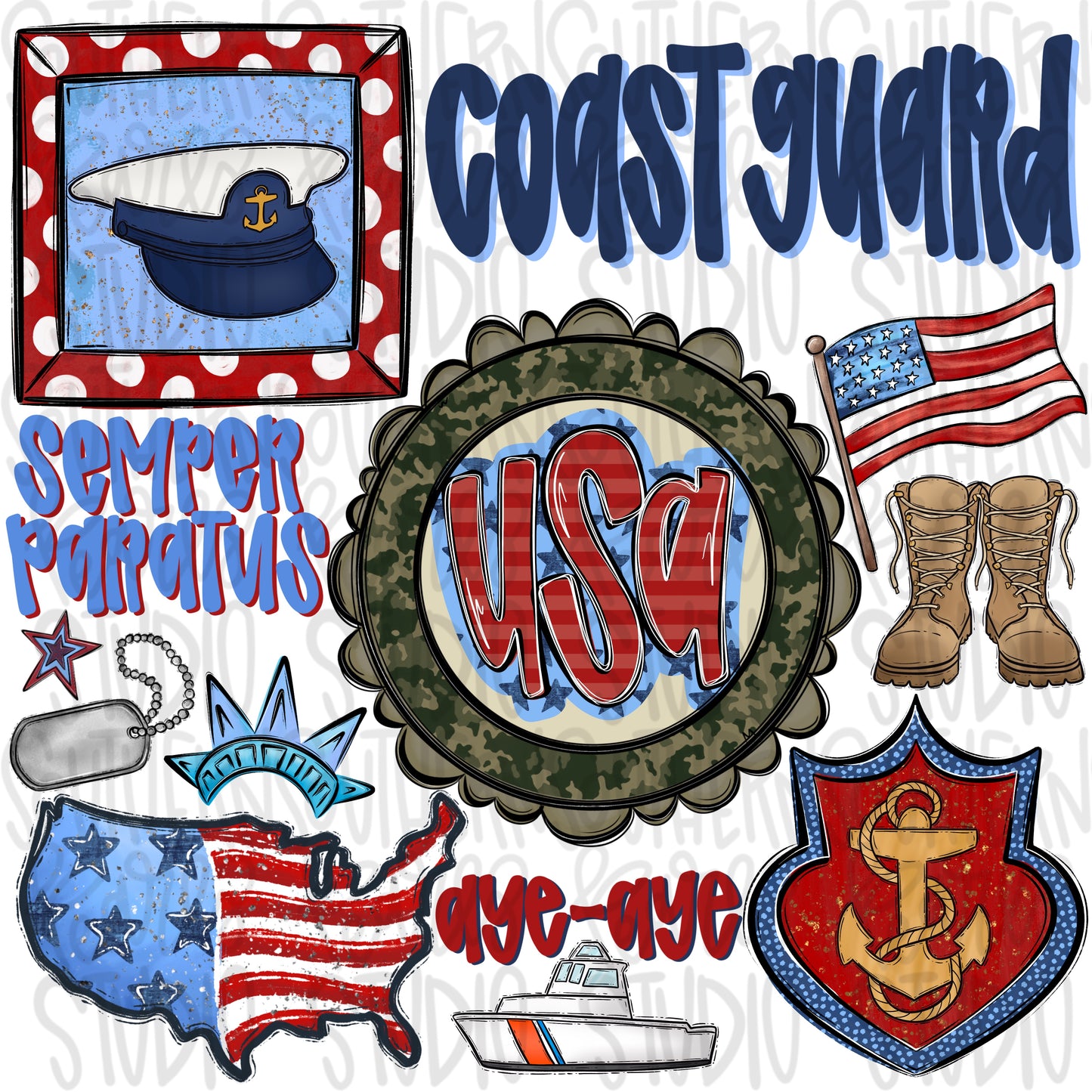 Coast guard collage | patriotic | Digital Download | Women’s, Kids Shirt PNG