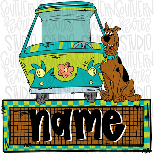 Dog and van with name patch | Sublimation Design | Digital Download | Women’s, Kids Shirt PNG