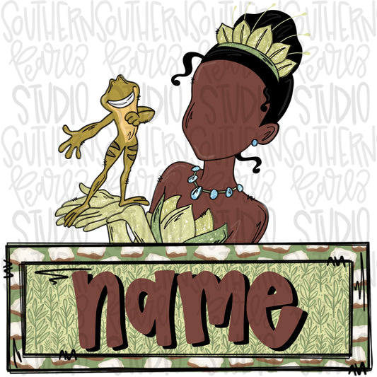 Pretty Girl holding frog with name patch | Sublimation Design | Digital Download | Women’s, Kids Shirt PNG