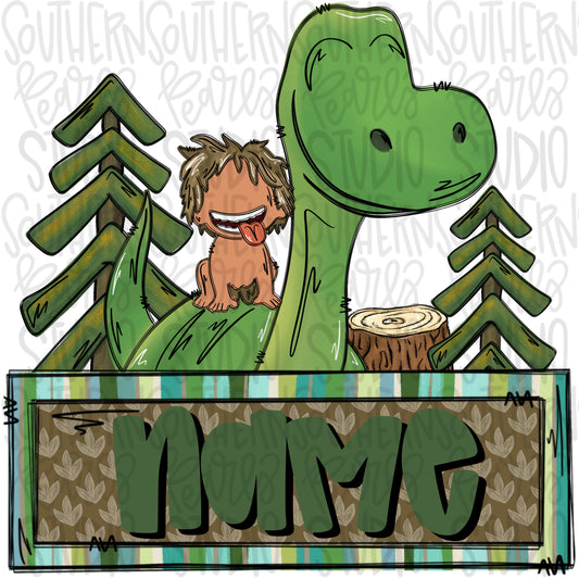 Dinosaur and boy with name patch | Sublimation Design | Digital Download | Women’s, Kids Shirt PNG
