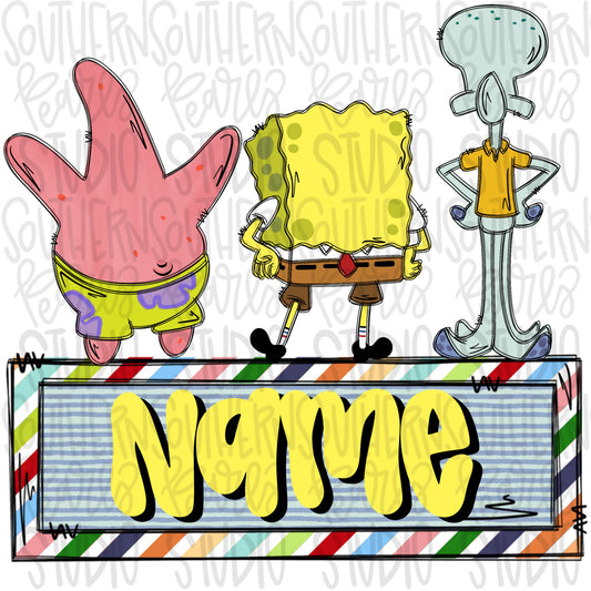 Yellow square and friends trio with Name Patch | PNG files| Sublimation Design | Digital Download | Women’s, Kids Shirt PNG SVG