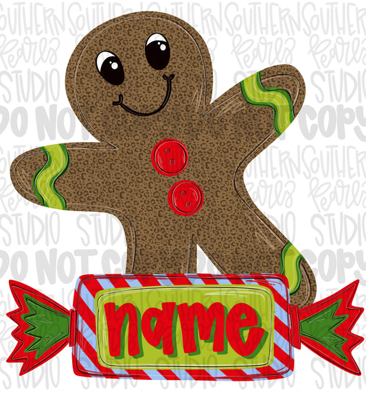 gingerbread boy with candy name patch | Christmas | Sublimation Design | Digital Download | Women’s, Kids Shirt PNG