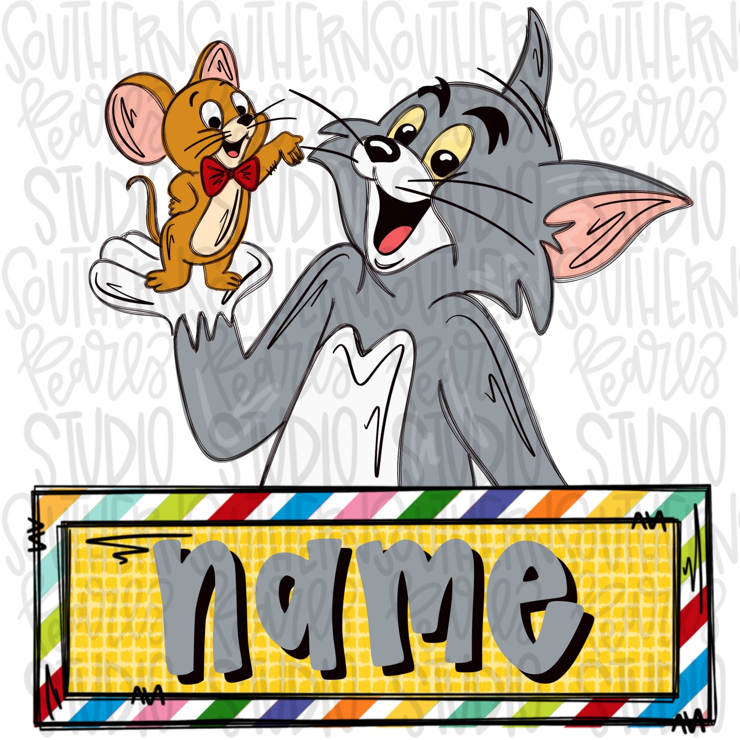 Mouse and cat with name patch | Sublimation Design | Digital Download | Women’s, Kids Shirt PNG (Copy)