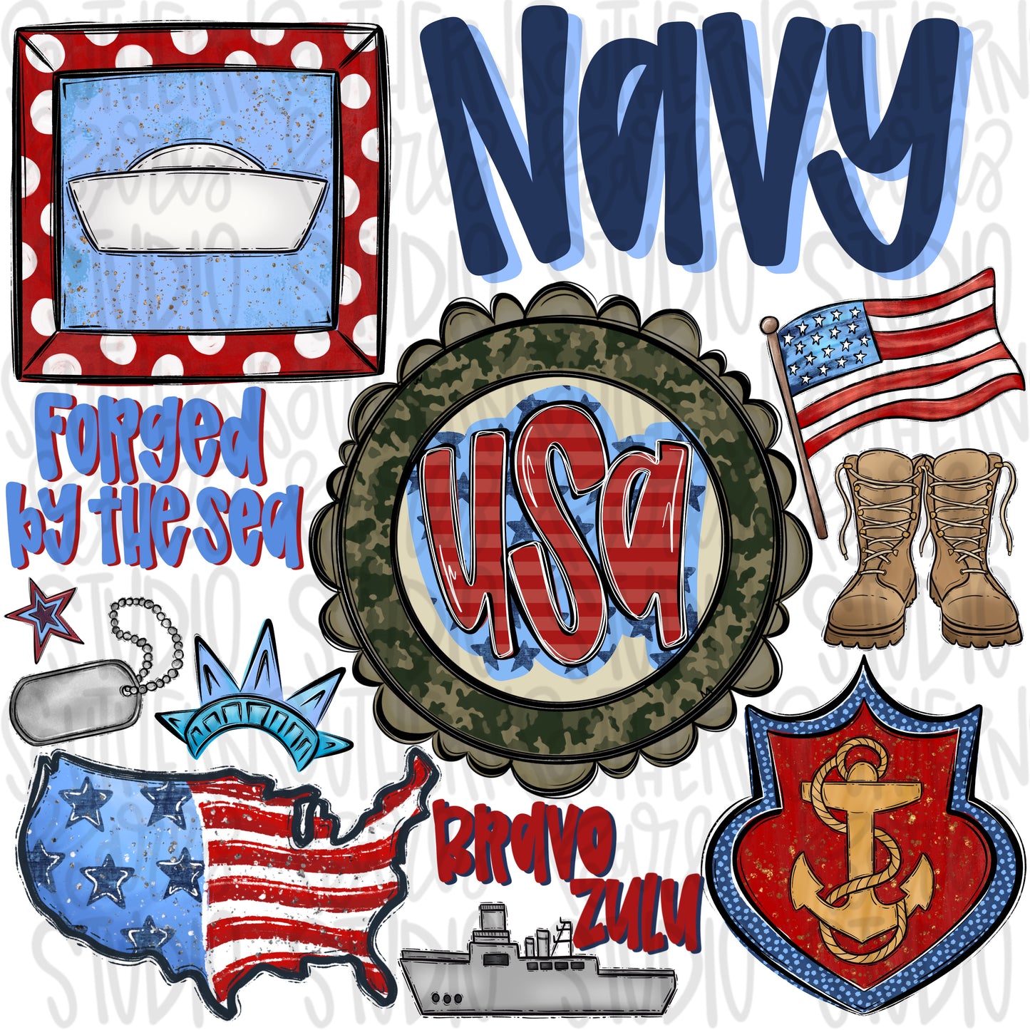 Navy collage | patriotic | Digital Download | Women’s, Kids Shirt PNG