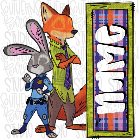 Bunny and fox with name patch | PNG files| Sublimation Design | Digital Download | Women’s, Kids Shirt PNG SVG