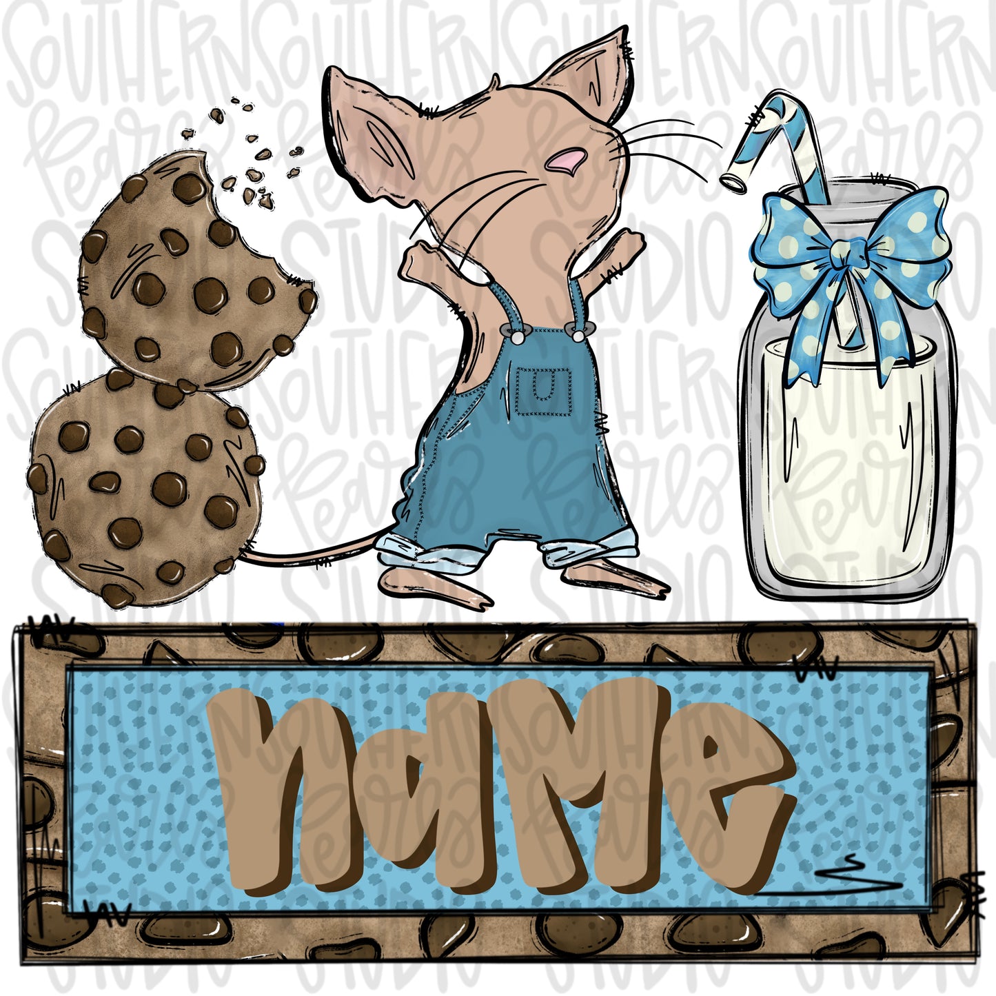 Mouse with milk and cookies and name patch girly | PNG files| Sublimation Design | Digital Download | Women’s, Kids Shirt PNG SVG