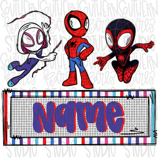 Spider friends with Name Patch | PNG files| Sublimation Design | Digital Download | Women’s, Kids Shirt PNG SVG