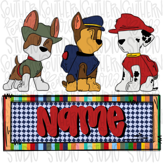 Puppies boy patrol trio with Name Patch | PNG files| Sublimation Design | Digital Download | Women’s, Kids Shirt PNG SVG