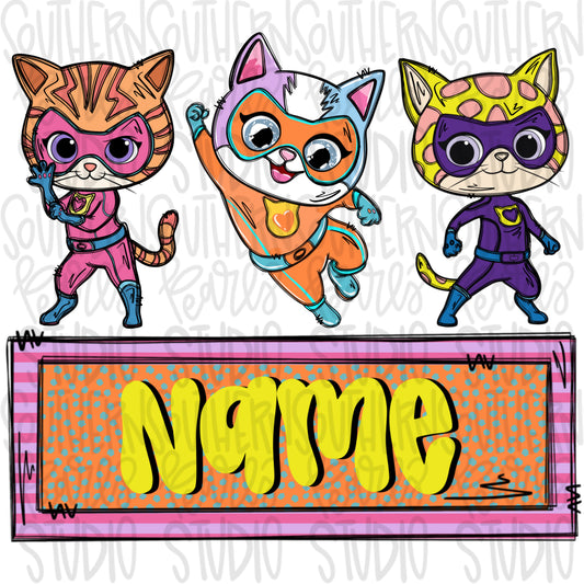 Super cats with Name Patch | PNG files| Sublimation Design | Digital Download | Women’s, Kids Shirt PNG SVG