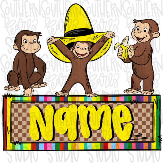 Silly monkey trio with name patch | Sublimation Design | Digital Download | Women’s, Kids Shirt PNG (Copy)