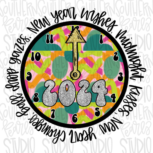 2024 New Year Clock | Sublimation Design | Digital Download |  women’s, Kids Shirt PNG