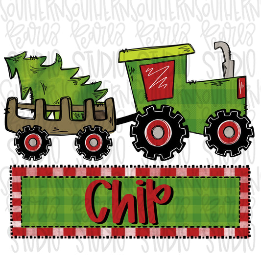 Tractor with Christmas tree name patch boy | Sublimation Design | Digital Download | Women’s, Kids Shirt PNG